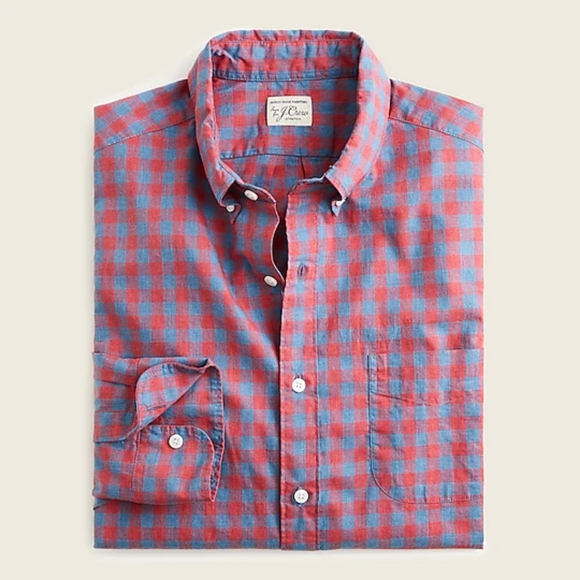 J Crew Organic Cotton Stretch Secret Wash Button Down in Seashore Red … - Picture 2 of 8